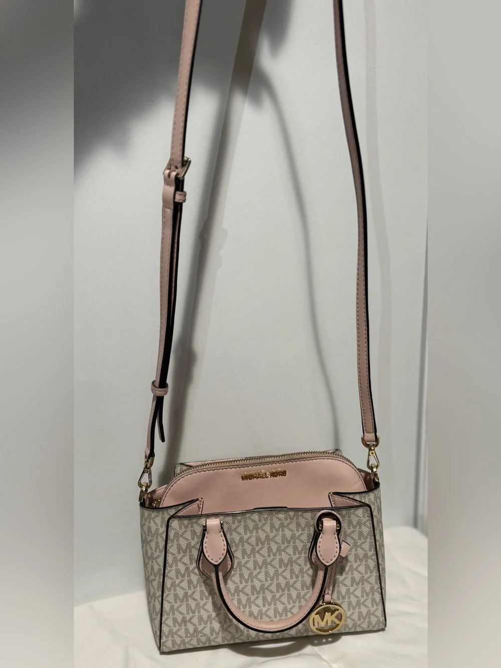 Michael Kors Signature Logo Satchel with Blush Trim